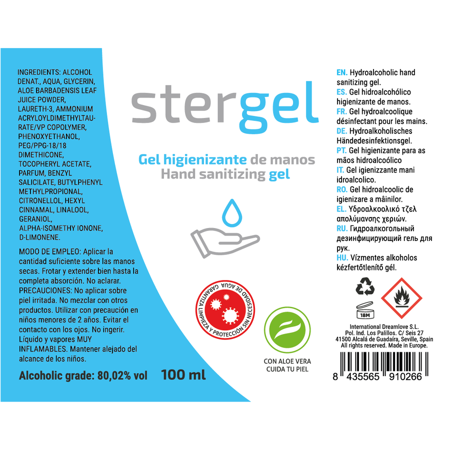 STERGEL - GEL HIDROALCOÓLICO DESINFETANTE DE MÃOS ALOE VERA 100ML