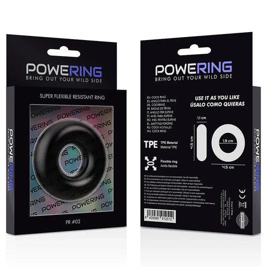 POWERING - ANEL PARA O PÉNIS SUPER FLEXÍVEL E RESISTENTE 4,5 CM PRETO - Infernum Store