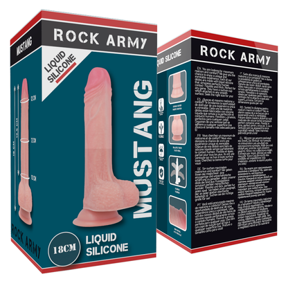 ROCKARMY - ARNÊS + SILICONE LÍQUIDO PREMIUM MUSTANG REALISTA 18 CM -O- 4.14 CM - Infernum Store