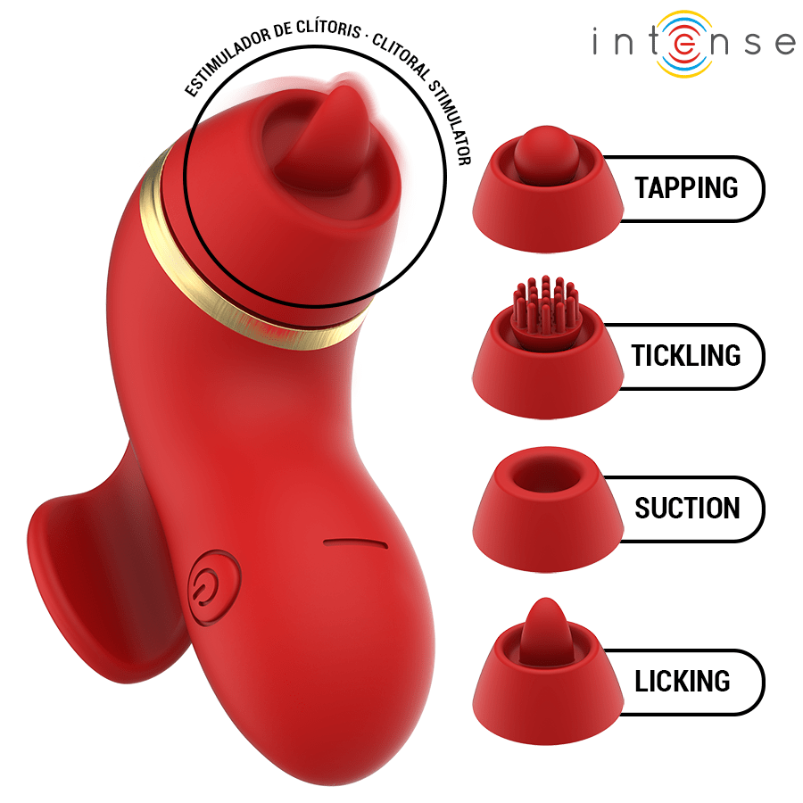INTENSE - ESTIMULADOR DE PATTY COM 4 PONTAS, SUCÇÃO, TOQUES, CÓCEGAS E LAMBIDAS - Infernum Store