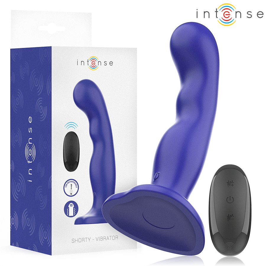 INTENSE - SHORTY VIBRATOR WITH SUCTION CUP BLUE REMOTE CONTROL - Infernum Store