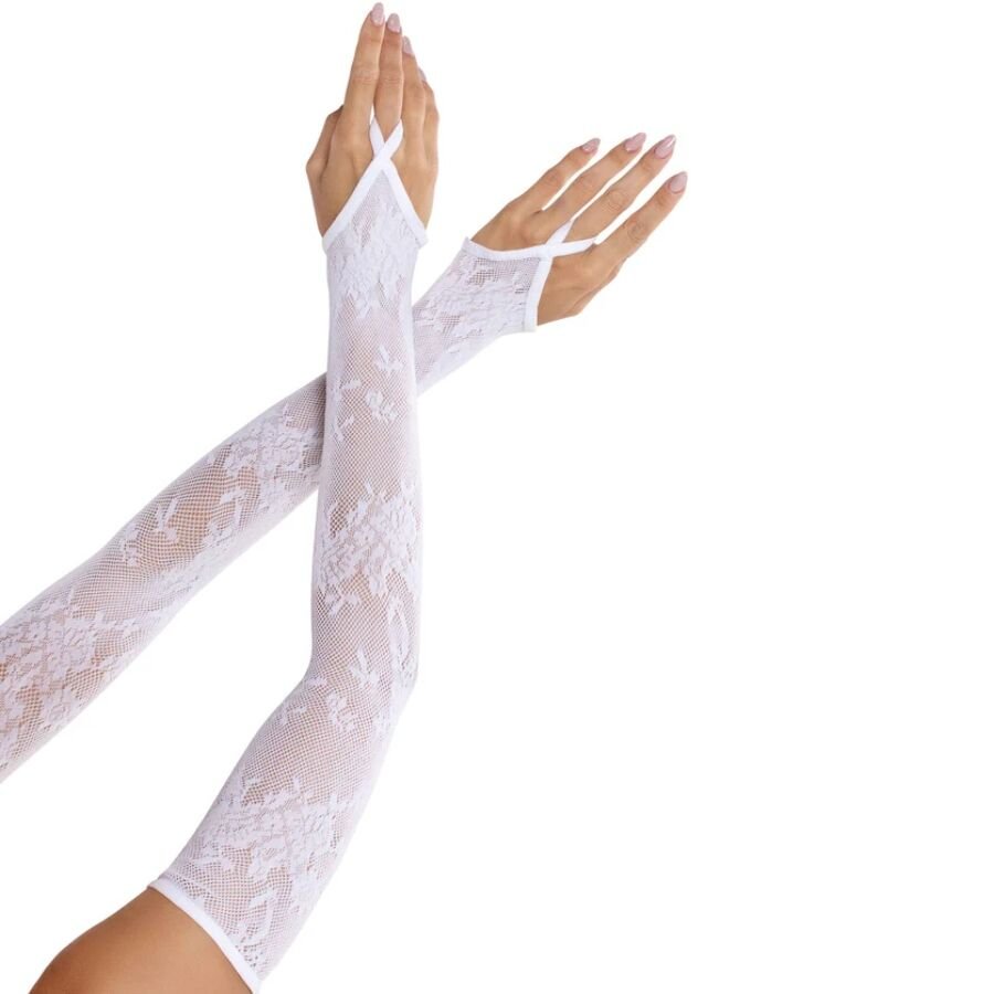 LEG AVENUE - EXTRA LONG FLORAL LACE ARM WARMER GLOVES WHITE - Infernum Store