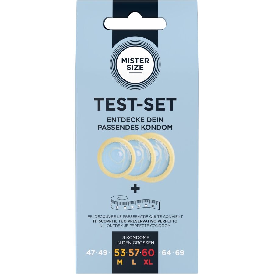 MISTER SIZE - TEST SET 3 DIFFERENT SIZED CONDOMS + MEASURING TAPE - Infernum Store