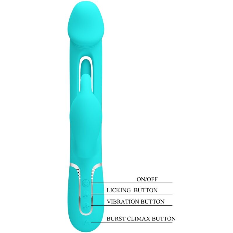 PRETTY LOVE - VIBRADOR COELHO DEJON 3 EM 1 MULTIFUNO AQUA VERDE - Infernum Store