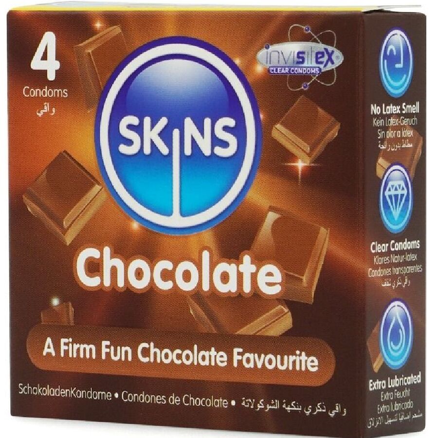 SKINS - PACOTE COM 4 PRESERVATIVOS CHOCOLATE PREMIUM - Infernum Store
